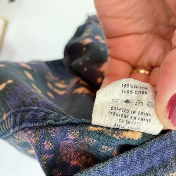 Frank & Oak Flannel Shirt Women Size Large Boho Floral Stencil Bleached Handmade - Picture 11 of 14